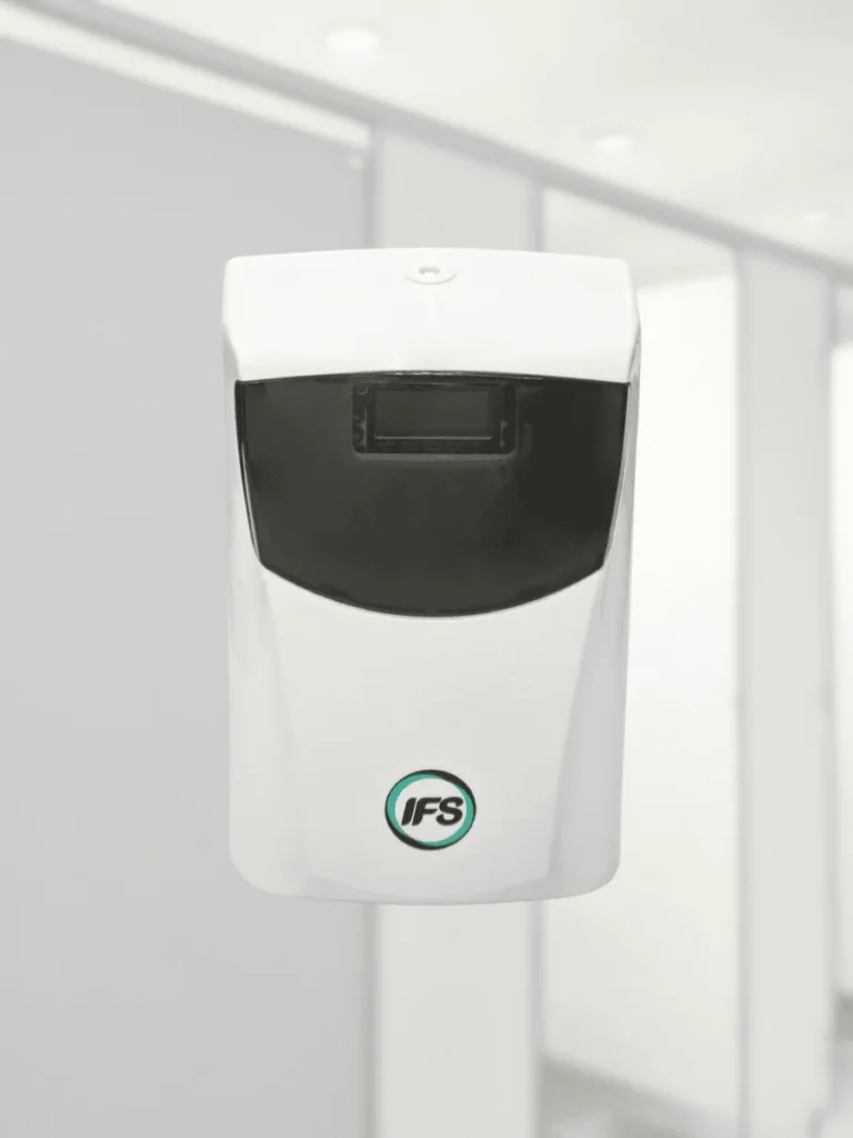 เครื่องจ่ายน้ำยาฆ่าเชื้อและดับกลิ่นอัตโนมัติ IFS รุ่น Automatic Toilet 8300 Sanitizer Dispenser – สำหรับห้องน้ำสาธารณะและองค์กร ช่วยกำจัดเชื้อโรค ลดกลิ่นไม่พึงประสงค์ และรักษาสุขอนามัยอย่างมีประสิทธิภาพ