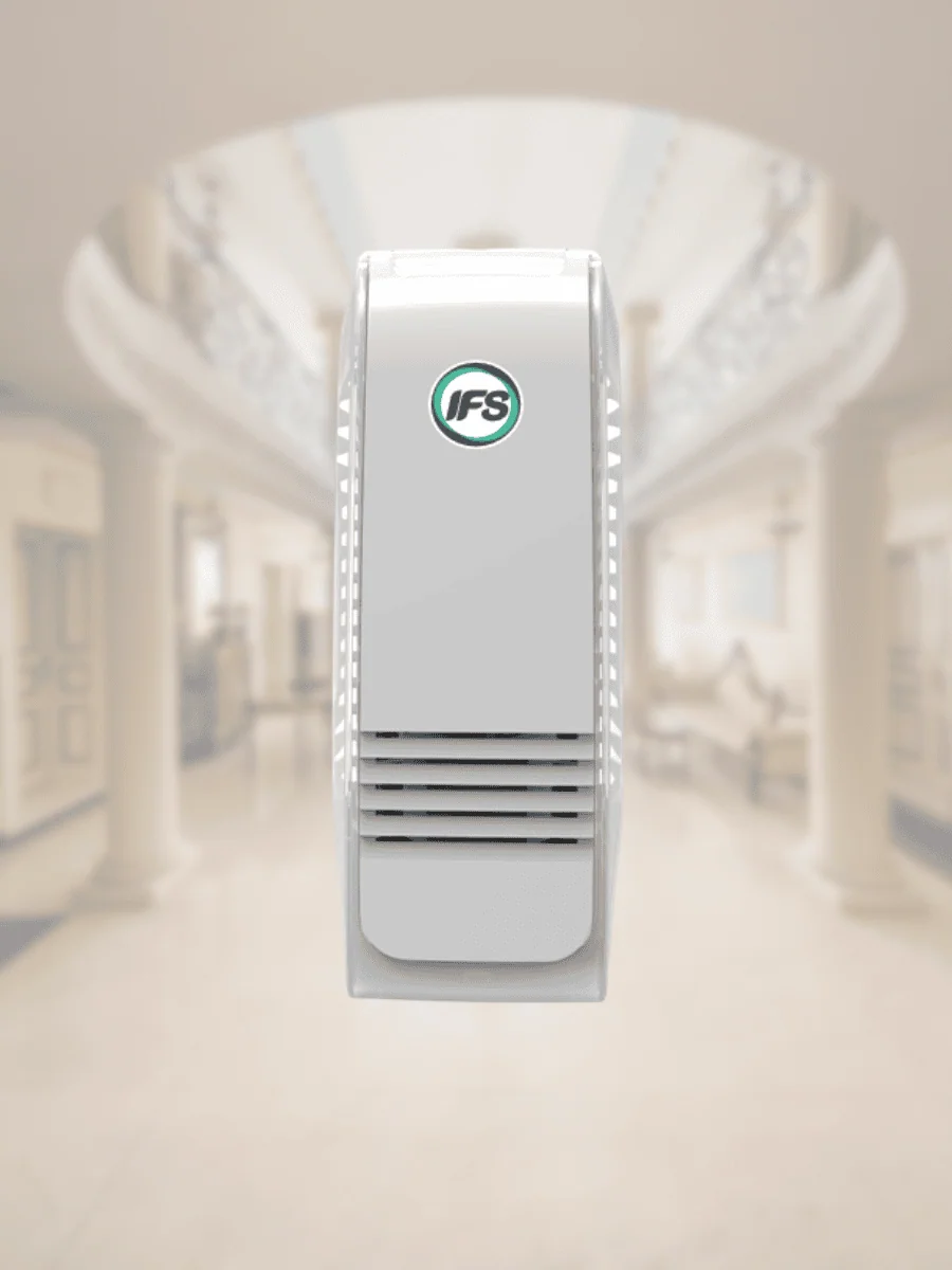 เครื่องพ่นกลิ่นหอมระบบพัดลม IFS Fan Dispenser – เครื่องกระจายกลิ่นหอมในอากาศแบบต่อเนื่อง ดีไซน์ทันสมัย เหมาะสำหรับโรงแรม สำนักงาน และพื้นที่ต้อนรับ เพื่อบรรยากาศสะอาด สดชื่น และดูพรีเมียม
