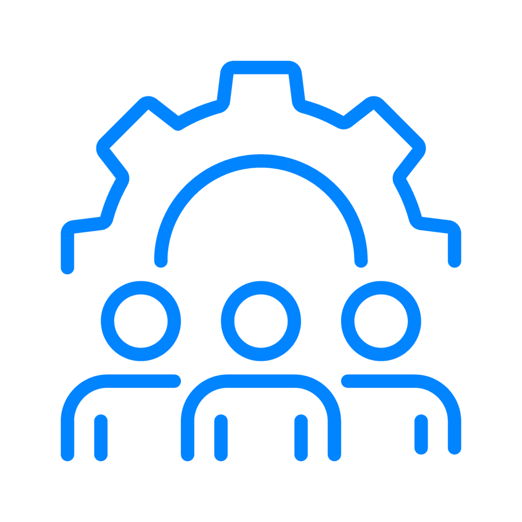 ไอคอนทีมงานหน้าฟันเฟือง แทนการจัดกำลังคนและการติดตั้งระบบความปลอดภัย