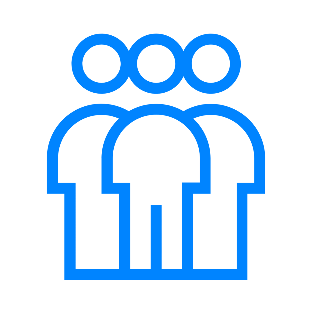 ไอคอนทีมเจ้าหน้าที่สามคน สื่อถึงการปฏิบัติการหน้างานและการรายงานผลในบริการรักษาความปลอดภัย