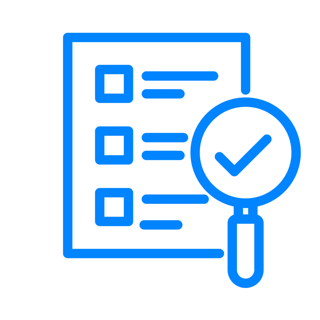ไอคอนเอกสารกับแว่นขยายมีเครื่องหมายถูก สื่อถึงการออกแบบนโยบายและแผนปฏิบัติด้านความปลอดภัย === A document icon with a magnifying glass and a check mark representing the design of security policies and operational plans.