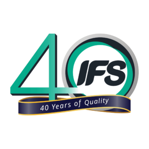 โลโก้ฉลองครบรอบ 40 ปีของ IFS พร้อมข้อความ “40 Years of Quality” สื่อถึงความมุ่งมั่นด้านคุณภาพและมาตรฐานการให้บริการตลอด 4 ทศวรรษของบริษัท