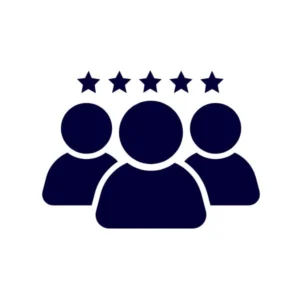 ไอคอนรูปคนสามคนพร้อมสัญลักษณ์ดาวห้าดวงด้านบน สื่อถึงทีมงานมืออาชีพที่ผ่านการคัดเลือกและอบรมเฉพาะด้าน