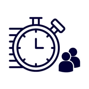 ไอคอนนาฬิกาจับเวลาเคียงกับสัญลักษณ์คนสองคน สื่อถึงการสนับสนุนกำลังคนอย่างรวดเร็วในกรณีฉุกเฉิน