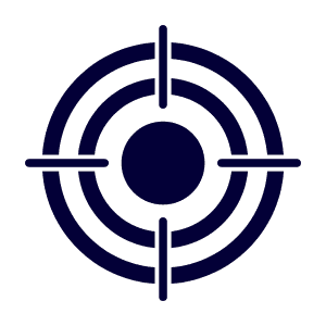 ไอคอนเป้าหมายแบบเป้าเล็ง (Crosshair) สีกรมท่าบนพื้นหลังสีดำ