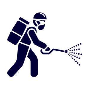 ไอคอนสีน้ำเงินบนพื้นหลังสีดำ แสดงเจ้าหน้าที่ผู้เชี่ยวชาญกำลังปฏิบัติงานพร้อมอุปกรณ์ สื่อถึงทีมงานมืออาชีพที่ทำงานภายใต้การควบคุมและกำกับดูแลอย่างเป็นระบบ