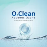 O3Clean Aqueous Ozone (น้ำโอโซน) พร้อมฟองน้ำและสายน้ำ สื่อถึงการทำความสะอาดและฆ่าเชื้อแบบปลอดสารเคมี ลดสารตกค้าง ปลอดภัย และเป็นมิตรต่อสิ่งแวดล้อม