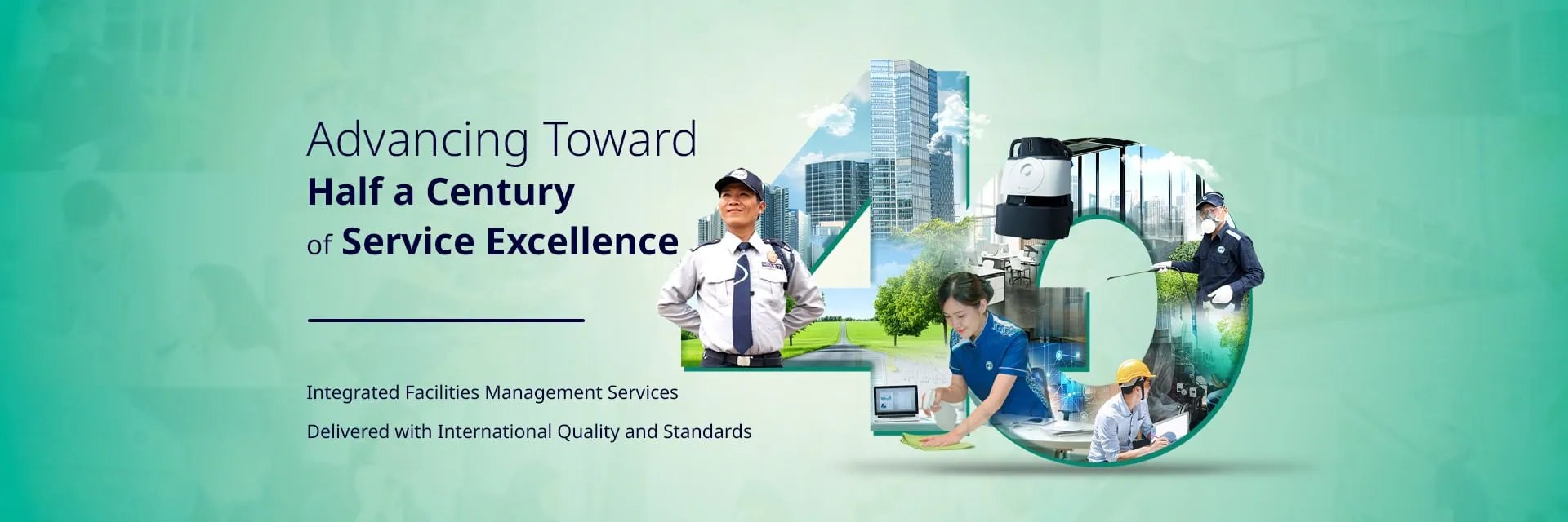 ภาพแสดงบริการดูแลอาคารครบวงจรโดยทีมงานมืออาชีพ ครอบคลุมงานรักษาความปลอดภัย ทำความสะอาด และบริหารจัดการอาคารตามมาตรฐานองค์กร